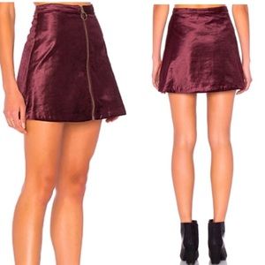 Free People Funky Town Burgundy Velvet A-line zipfront Mini Skirt